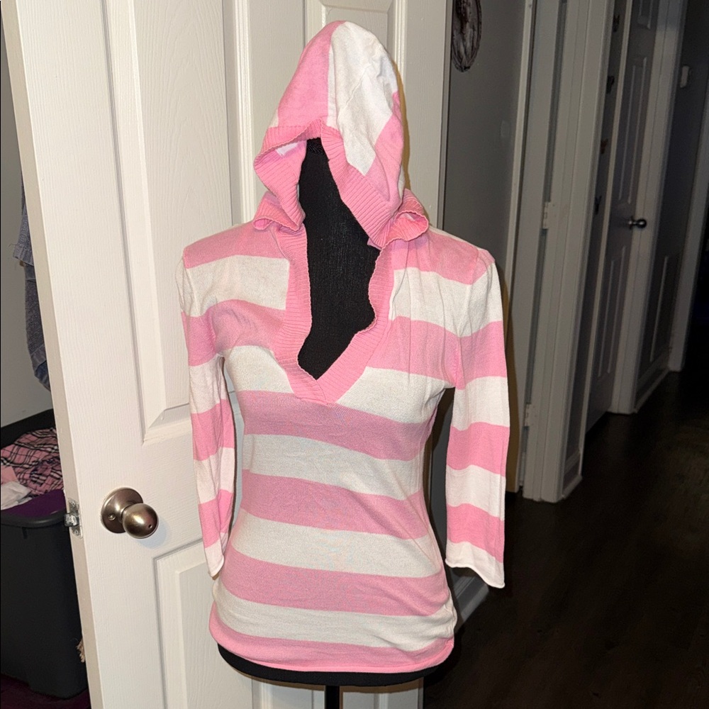 🖤AEROPOSTALE VINTAGE 3/4 SLEEVE THICK STRIPED HOODED TOP SIZE S🖤